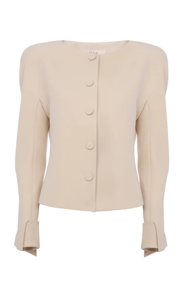 Cinched Collarless Wool Jacket