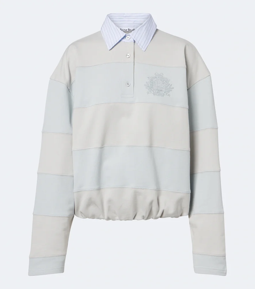 Striped cotton fleece polo sweatshirt