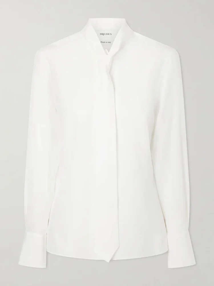 Tie-detailed silk-twill shirt