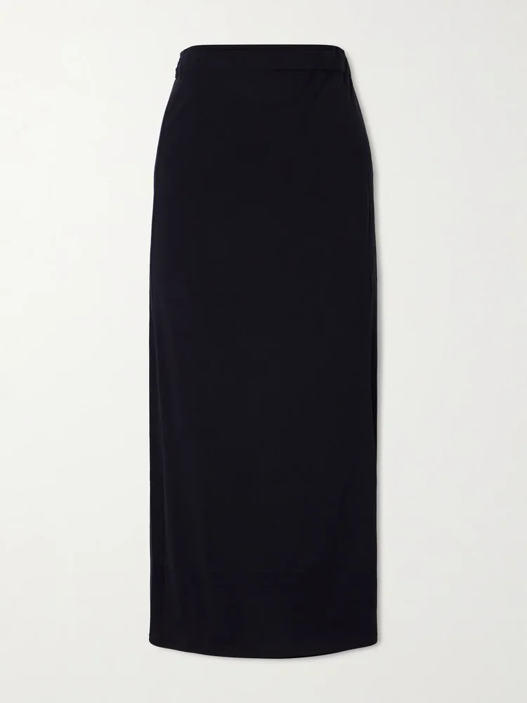 Organic cotton and silk-blend wrap midi skirt