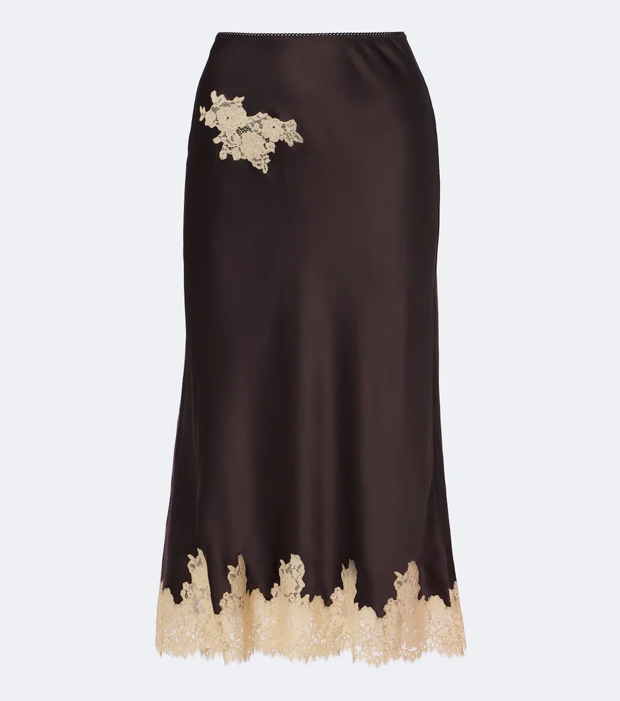 Elowen lace-trimmed silk satin slip skirt