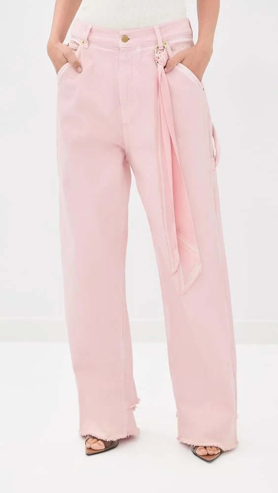 Lisa Silk Scarf Adorned Loose Fit Carpenter Jeans