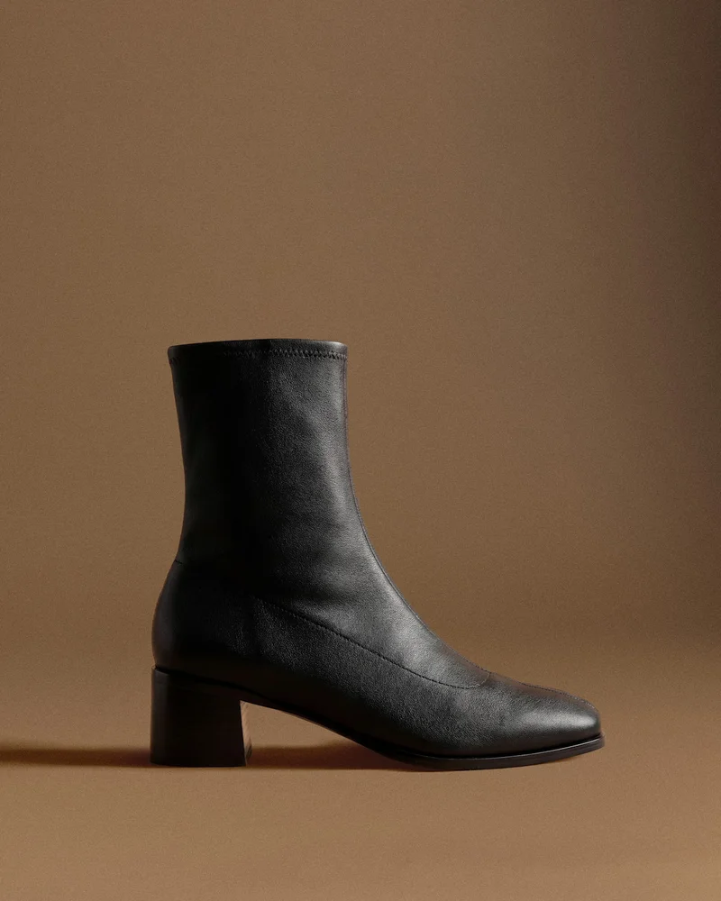 Italian Leather Stretch Sock Bootie in Black