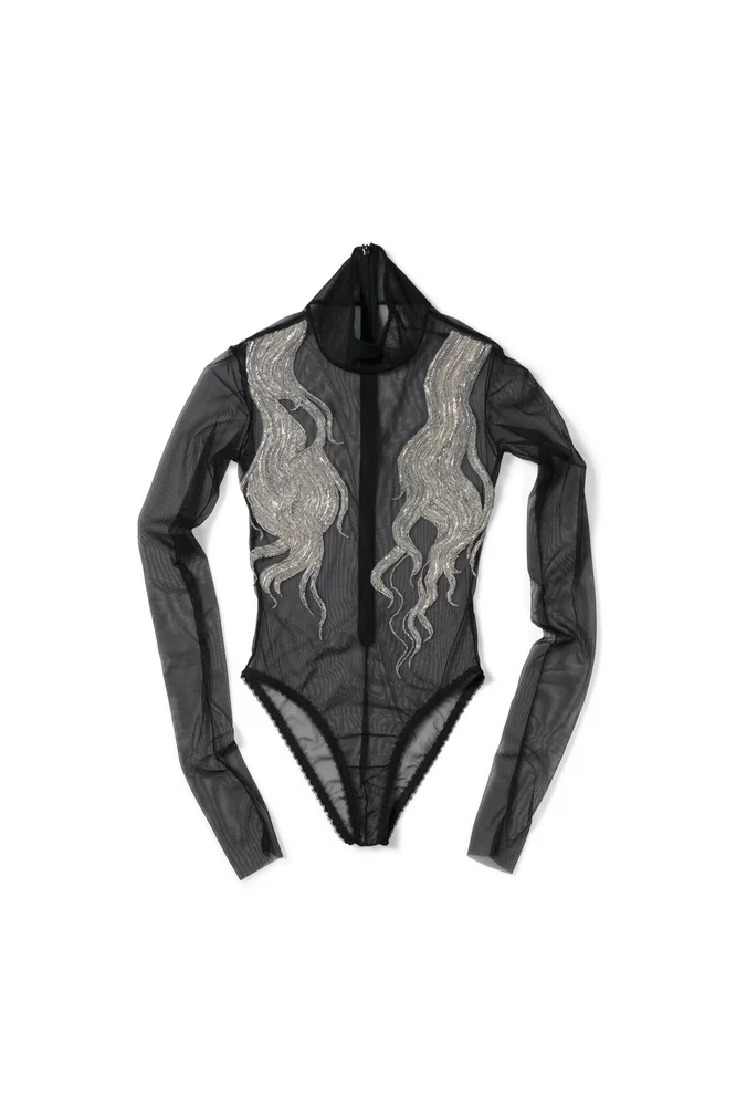 Old Waves stretch-tulle bodysuit