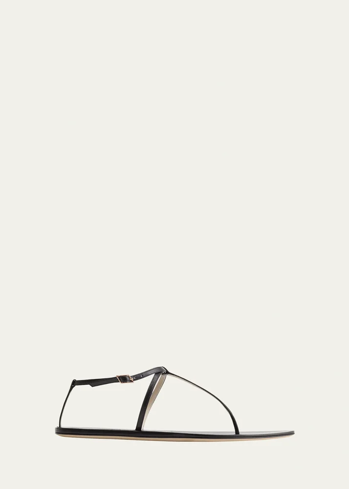 Mono Leather T-Strap Flat Sandals