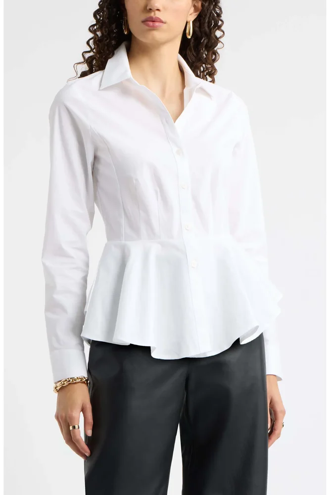 Stretch Cotton Poplin Peplum Shirt