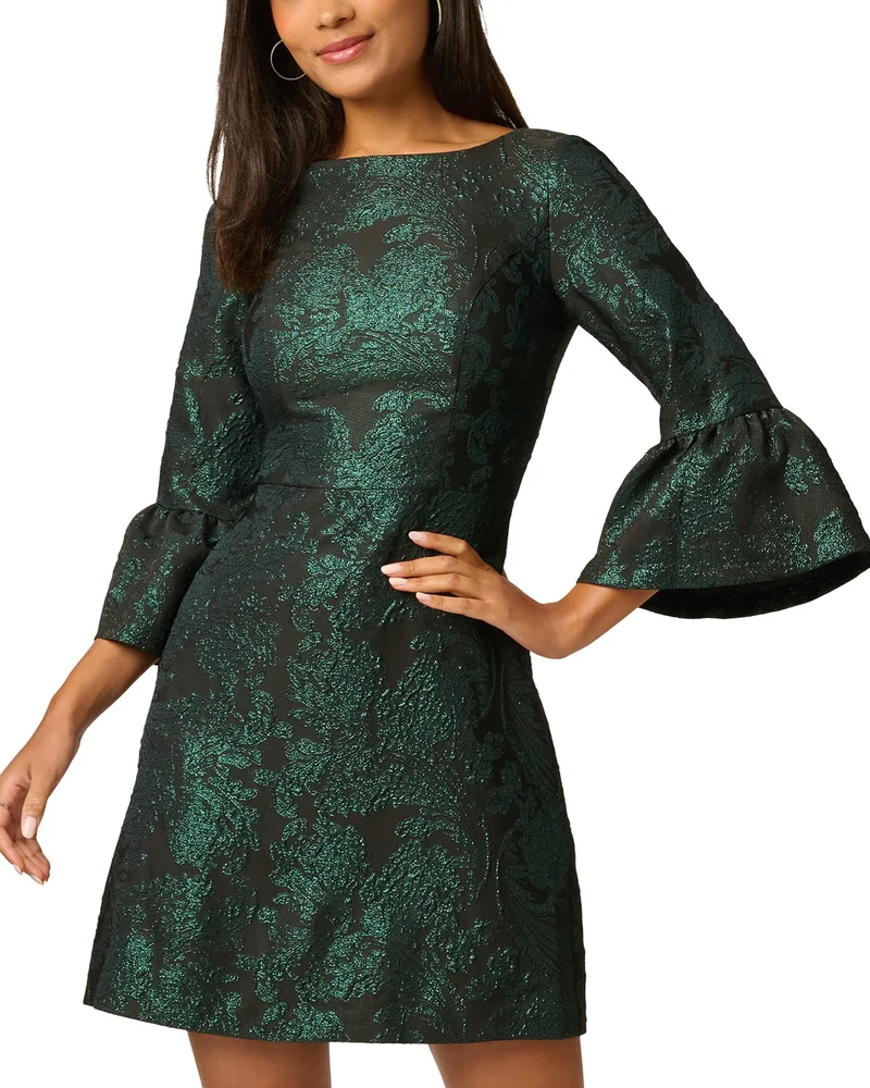 Green Dress - Metallic Jacquard Dress