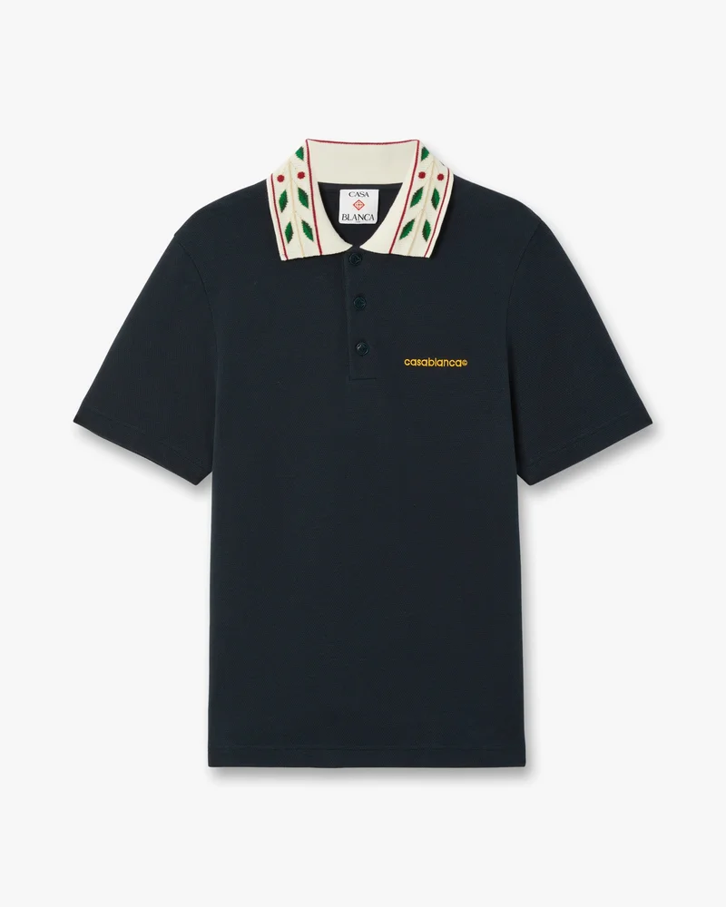 Navy Laurel Pique Short Sleeve Polo Shirt