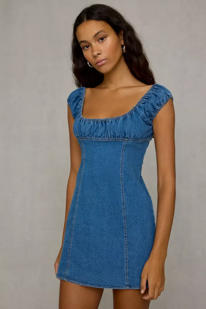 Highland Cap Sleeve Seamed Denim Mini Dress