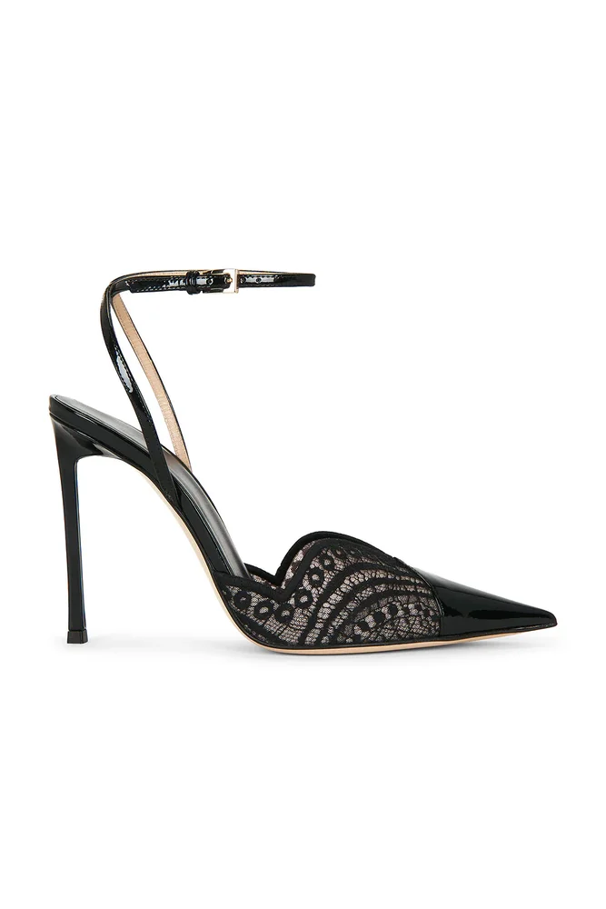 Patent Leather Lace Ankle Strap Pump