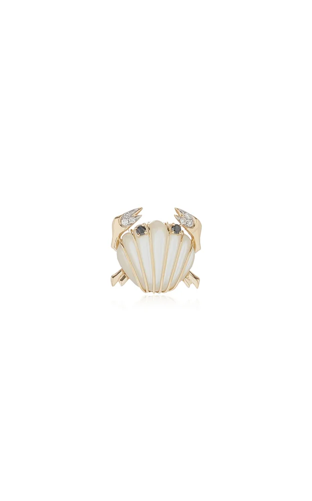 9K Yellow Gold Mother of Pearl, Diamond Single Earring