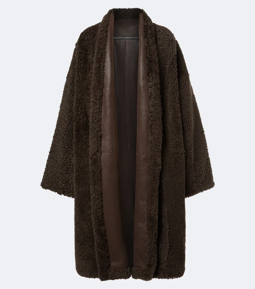 Leather-trimmed reversible cashmere coat