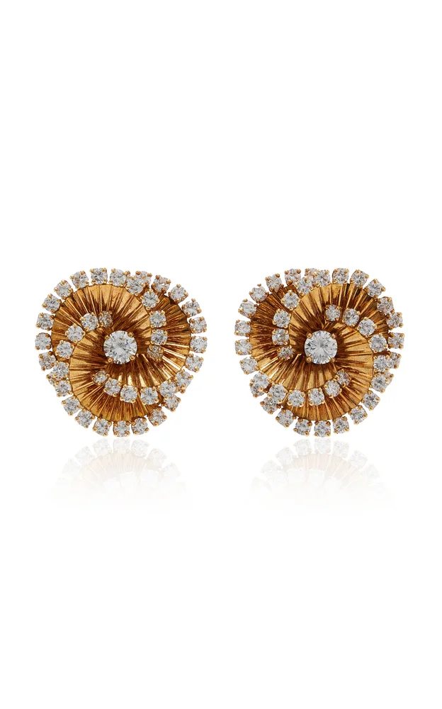 Vintage Cartier 18K Gold, Platinum And Diamond Tourbillon Earrings