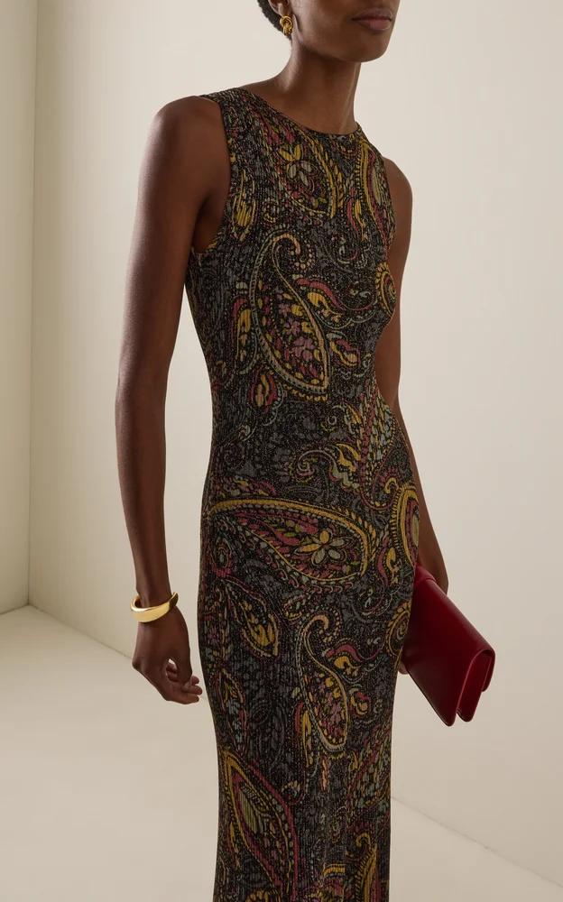 Paisley Ribbed-Knit Maxi Dress