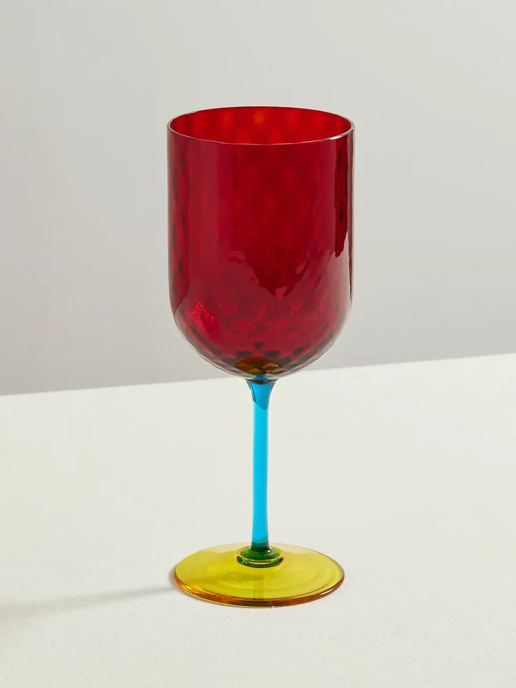 Color-block Murano red wine glass