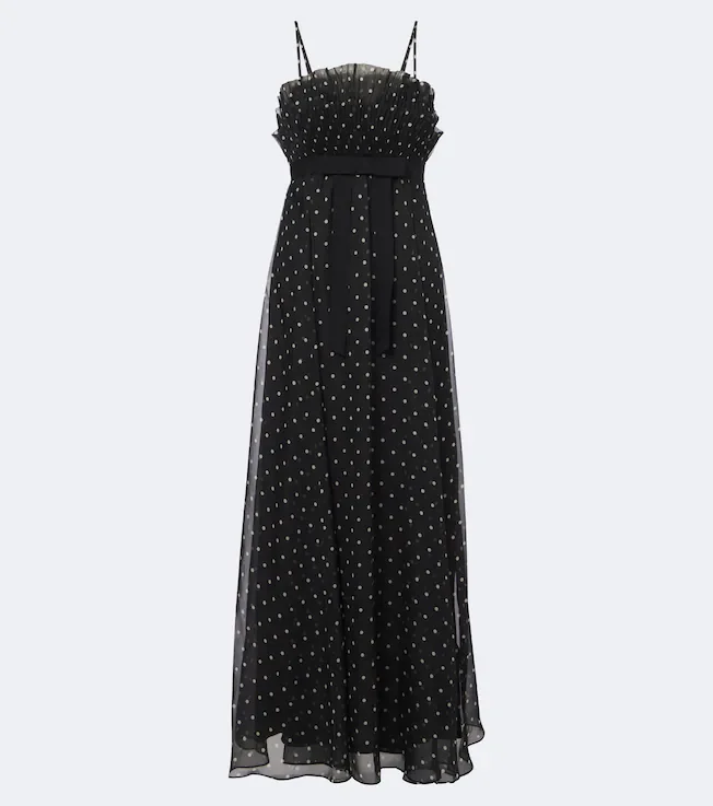 Polka-dot ruffled maxi dress
