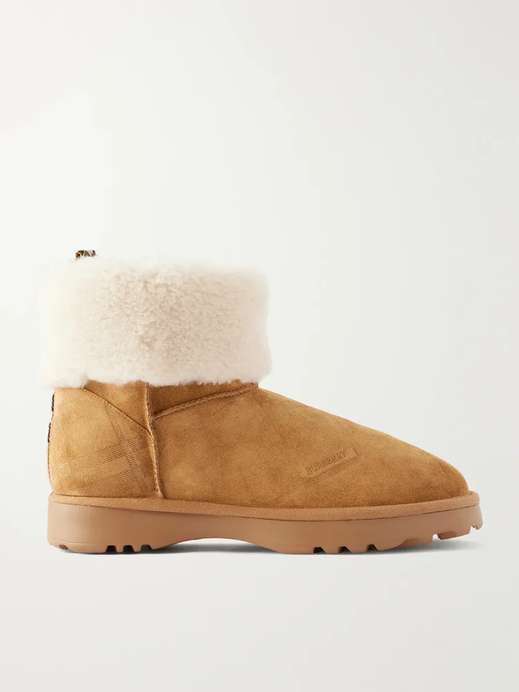 Shearling-trimmed suede ankle boots