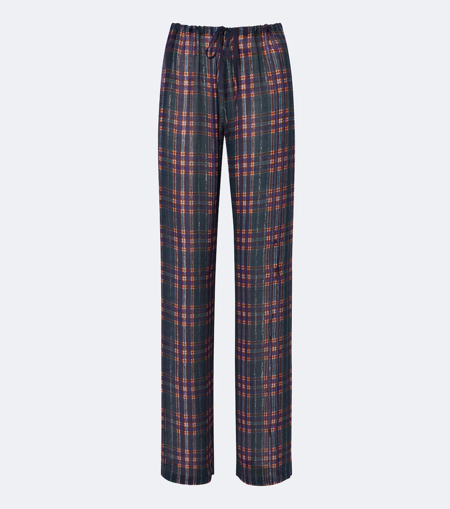 Plaid lamé straight pants