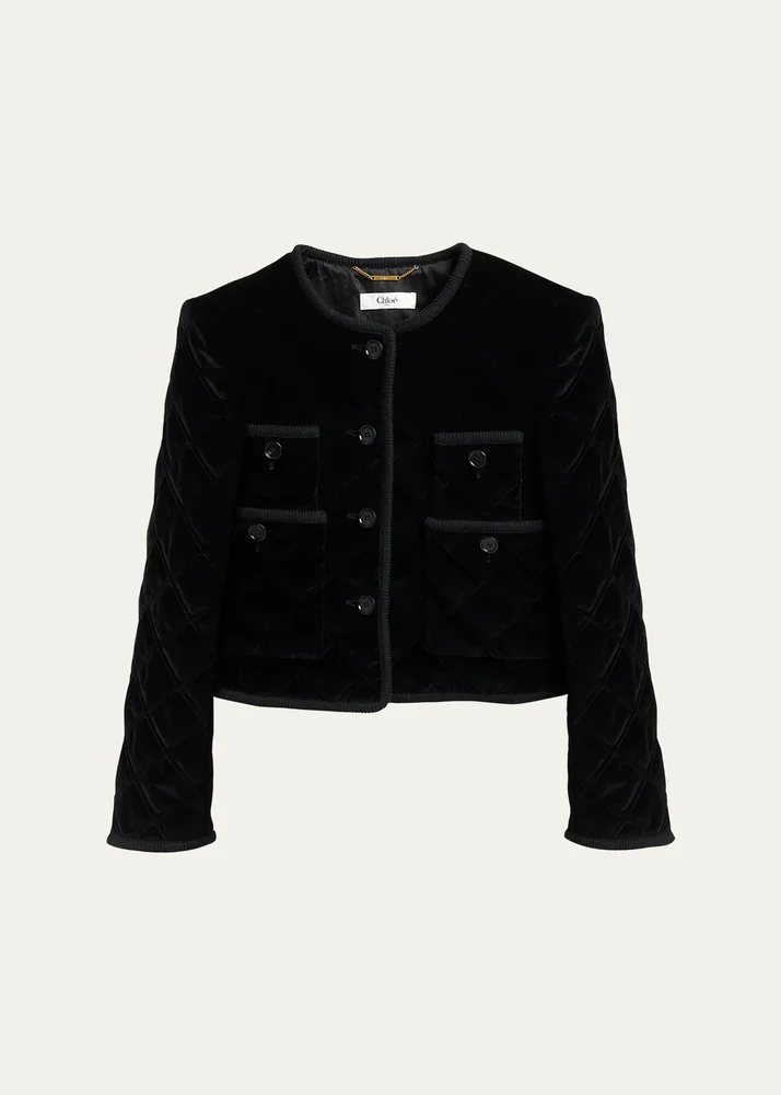 Floral-Trim Cotton Velvet Jacket