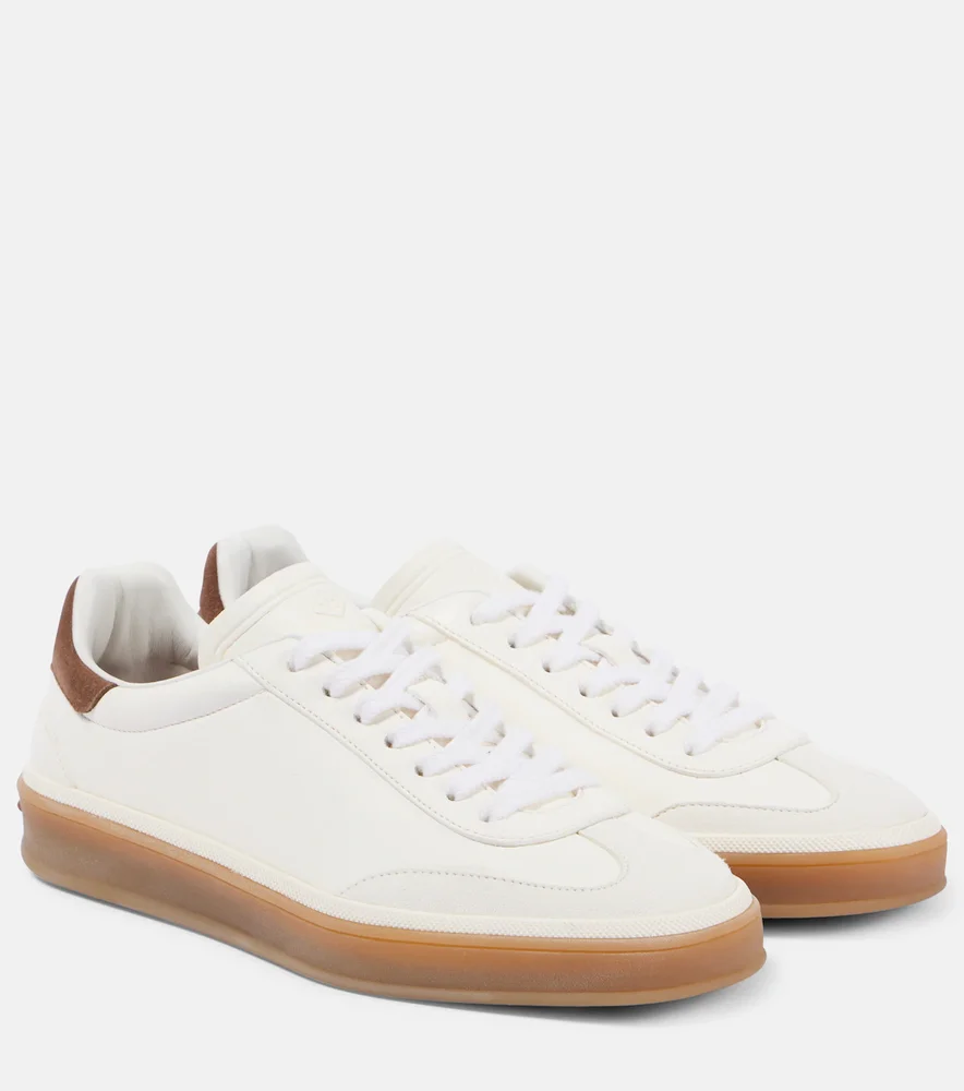 Tennis Walk Suede-Trimmed Leather Sneakers