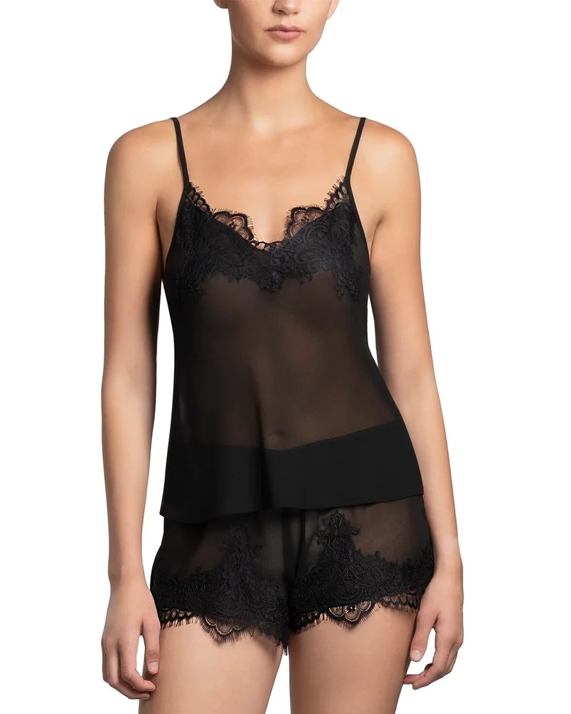 Lace Trim Chiffon Cami & Shorts Pajama Set