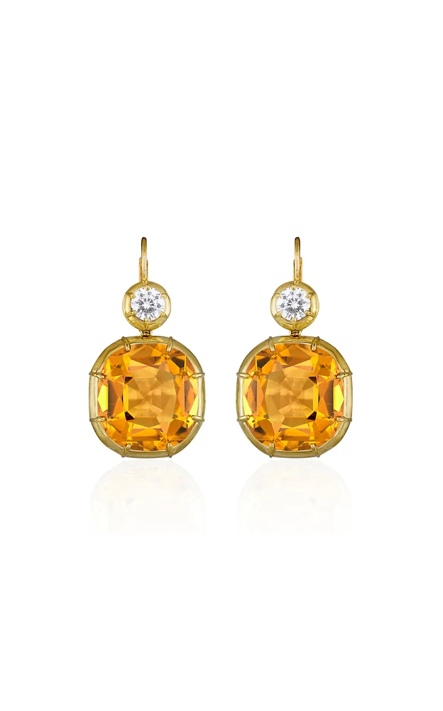Imperial 18K Yellow Gold Citrine Diamond Earrings
