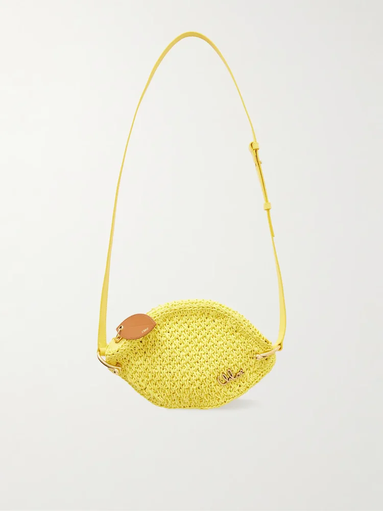 Tropicus embellished leather-trimmed woven shoulder bag - bright yellow - One Size