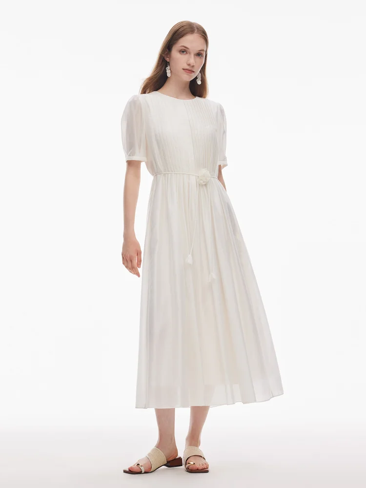 Tencel Blend Pleated Women Loose A-Line Maxi Dress