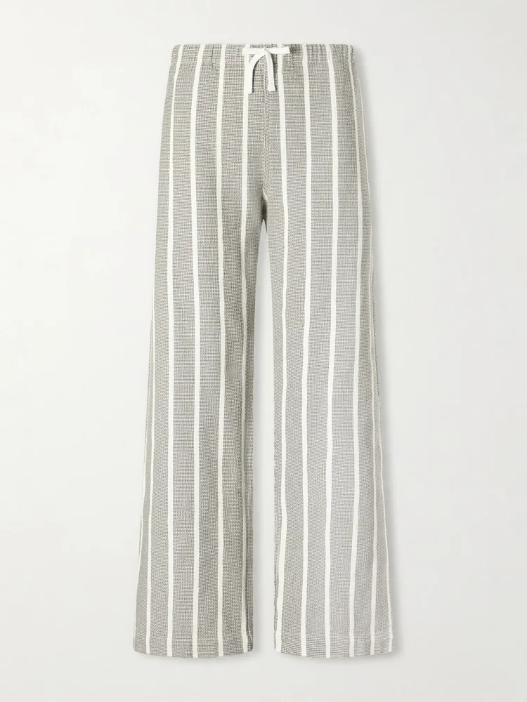Striped-print cotton canvas wide-leg pants
