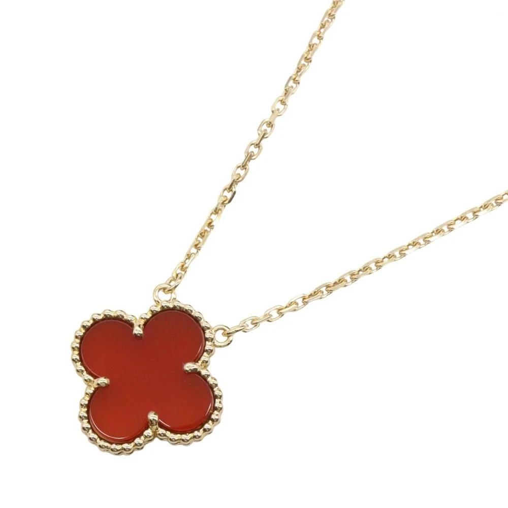 Vintage Alhambra Pendant Necklace 18K Yellow Gold and Carnelian