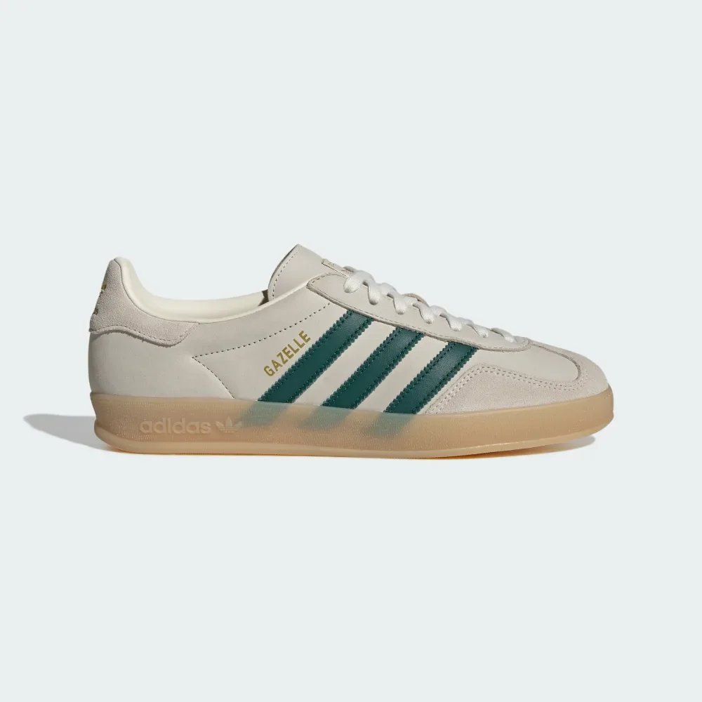 Gazelle Indoor Shoes in Cream White/Collegiate Green/Gum