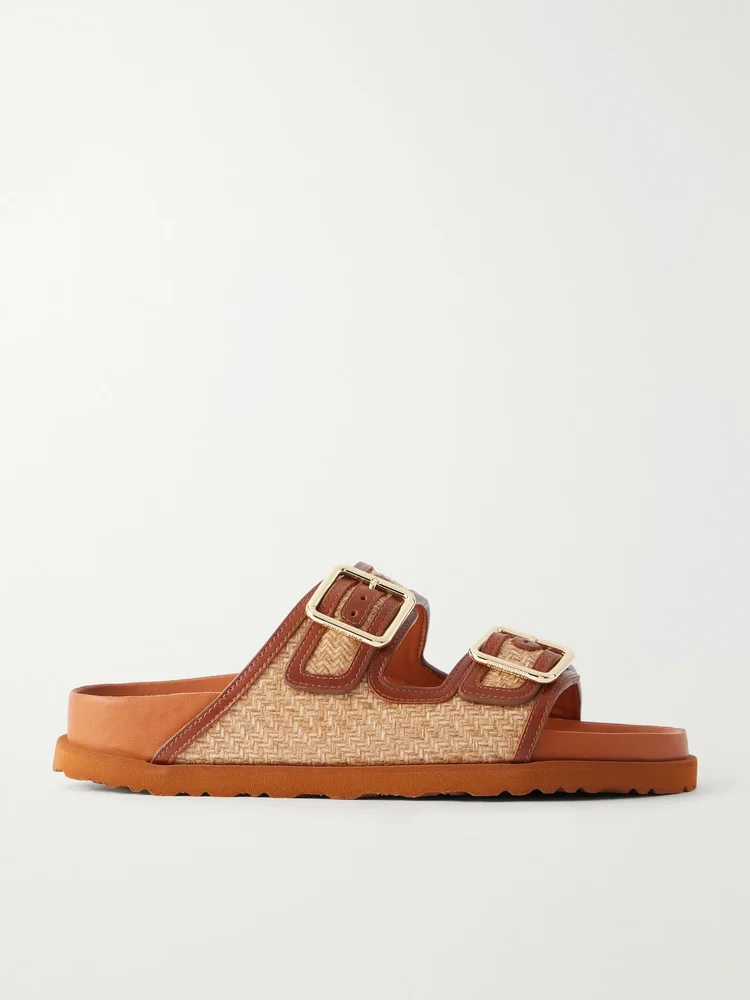 Arizona leather-trimmed raffia sandals