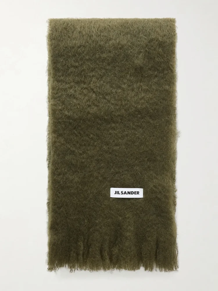 Fringed mohair and wool-bend scarf