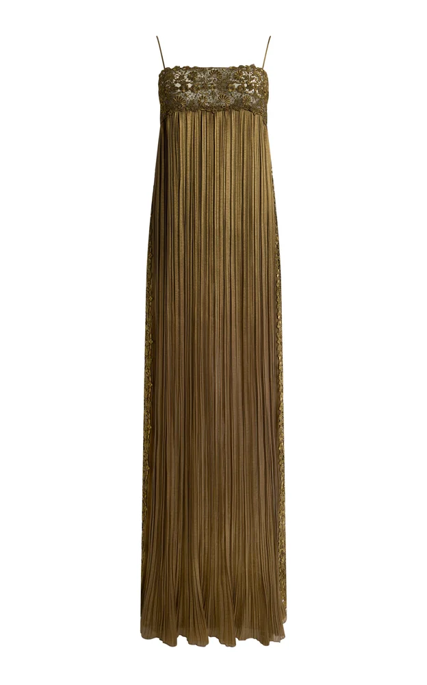 Ackerly Pleated Metallic Maxi Dress