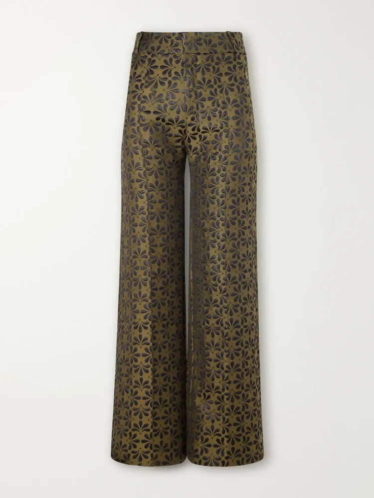 Yoshitomo pintucked floral-jacquard wide-leg pants