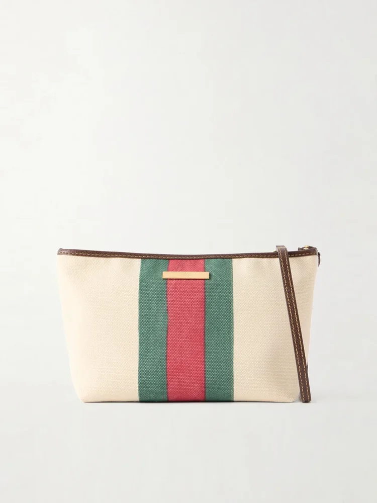 Mini leather-trimmed coated-canvas shoulder bag