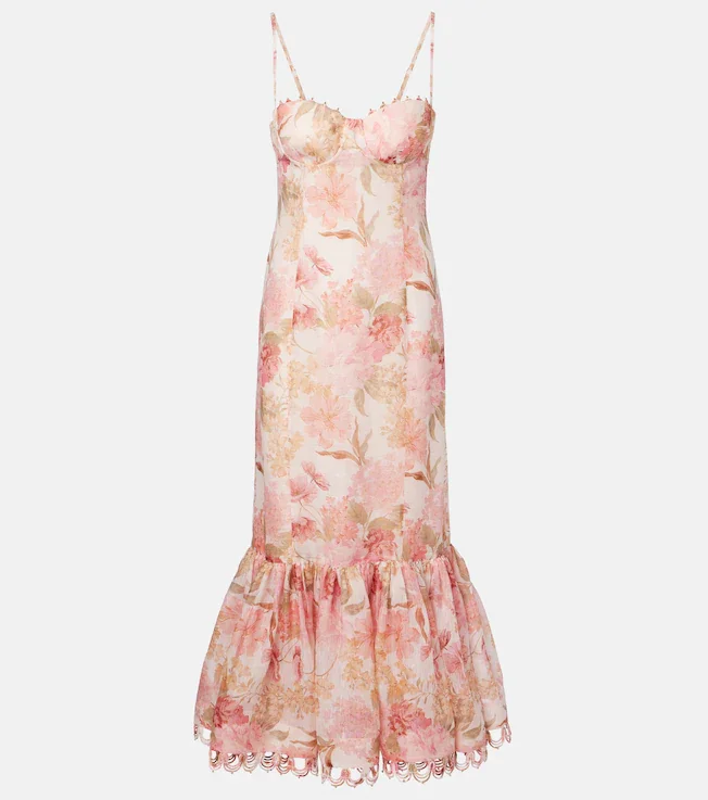 Como floral linen and silk midi dress