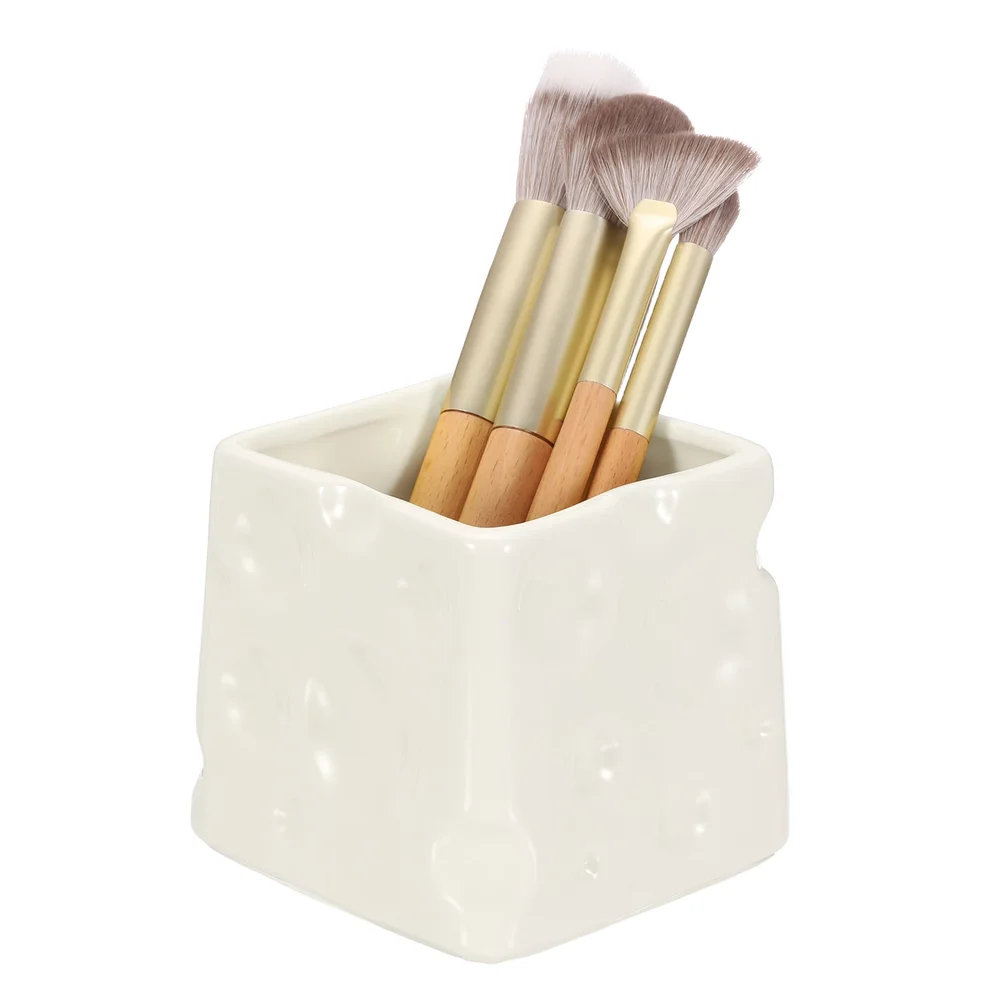 Ceramic Makeup Brush Organizer, Cosmetic Brush Holder Desktop Organizer White