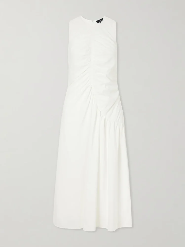 Ruched cotton-blend sateen midi dress