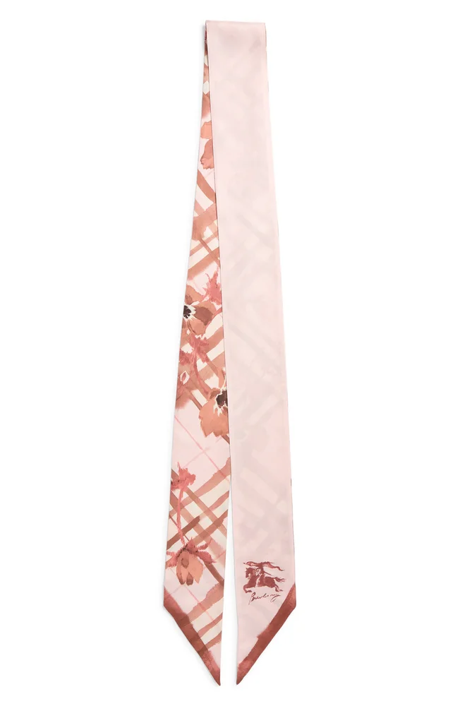 Anemone Watercolor Check Reversible Silk Skinny Scarf