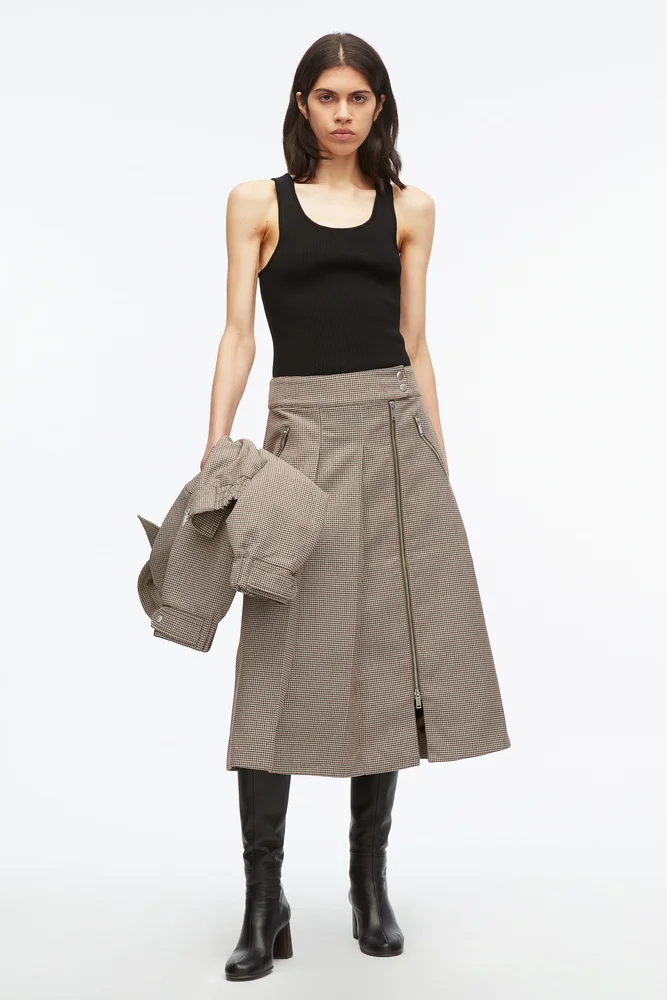 Houndtooth Tweed Midi Skirt