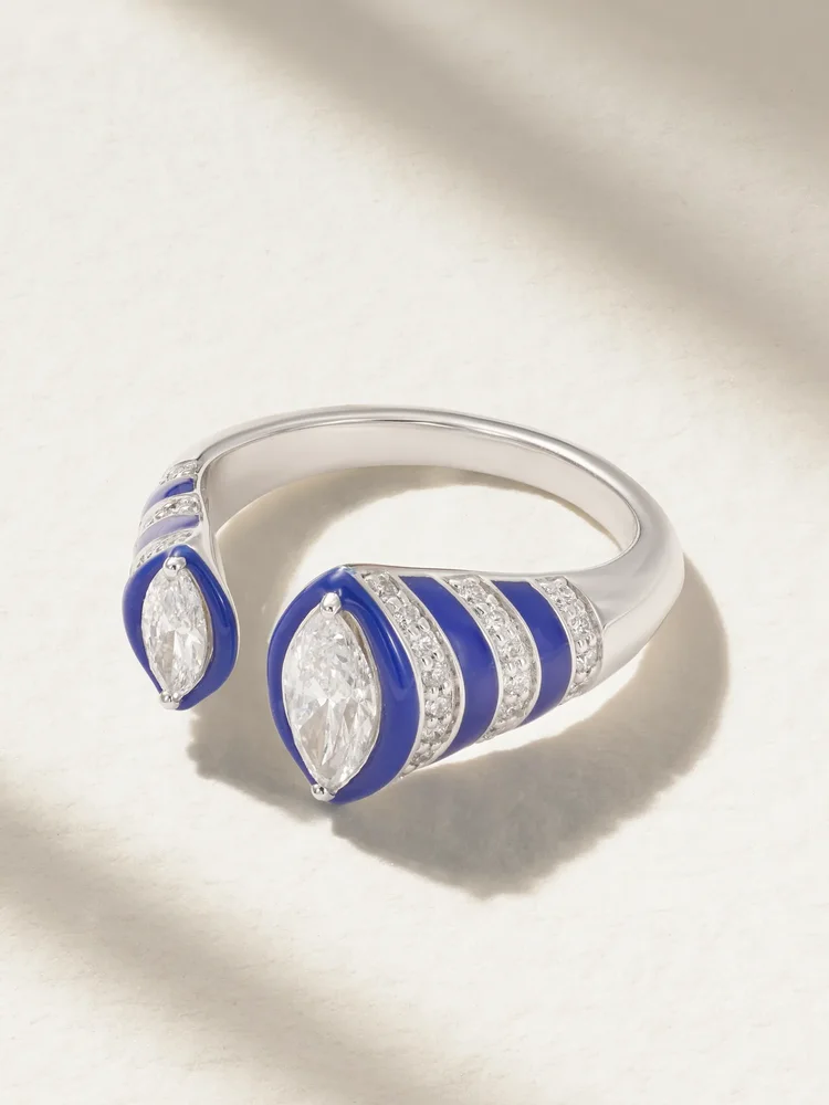 18-karat white gold, enamel and diamond ring
