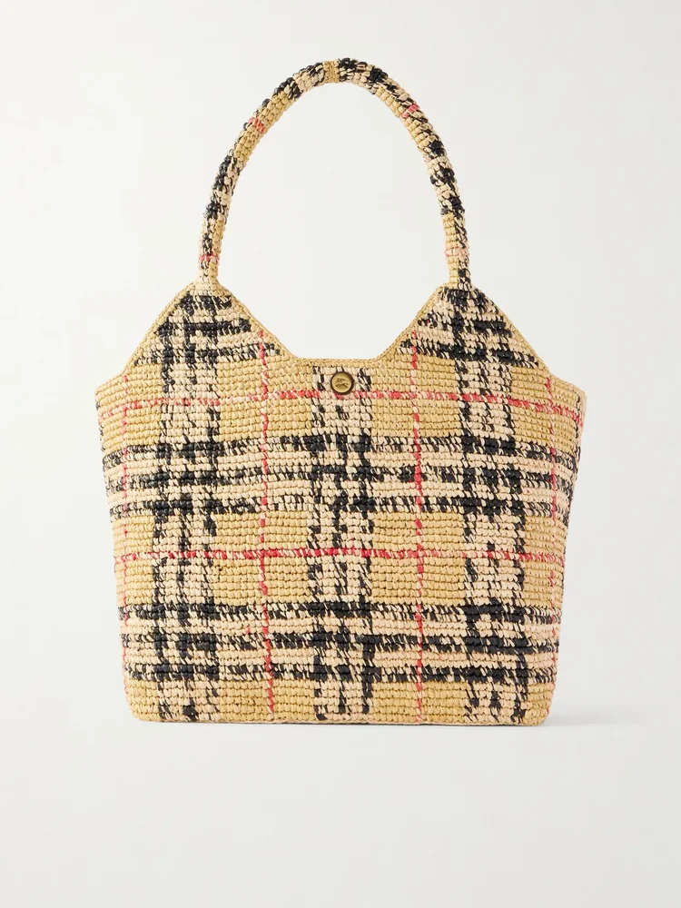 Margate checked woven raffia tote
