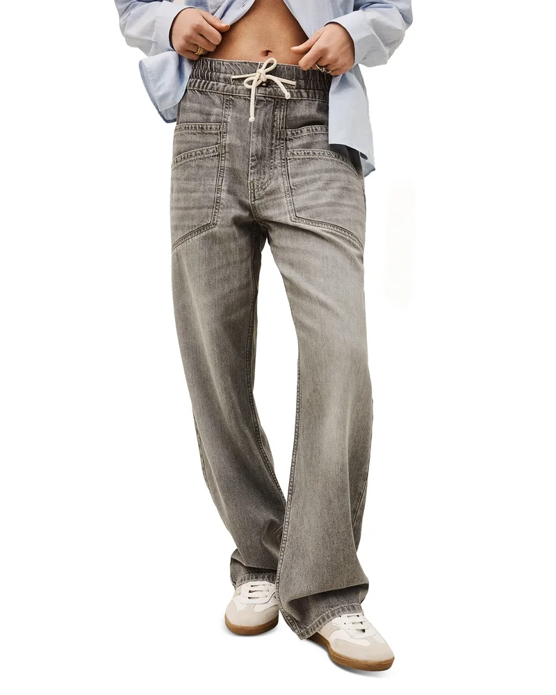 Yima Drawstring Wide Leg Jeans in Grey