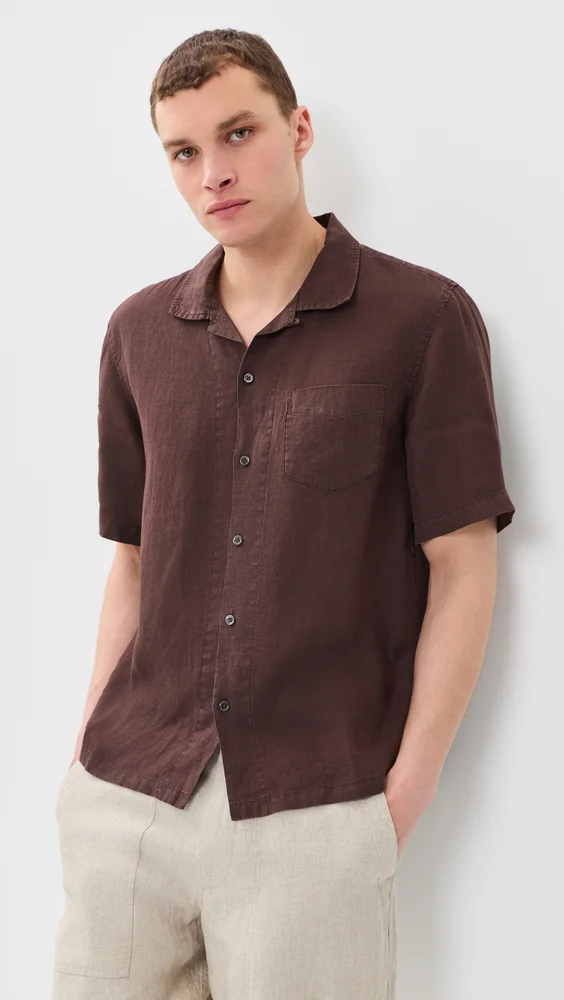 Camp Shirt In Linen (Dark Brown)