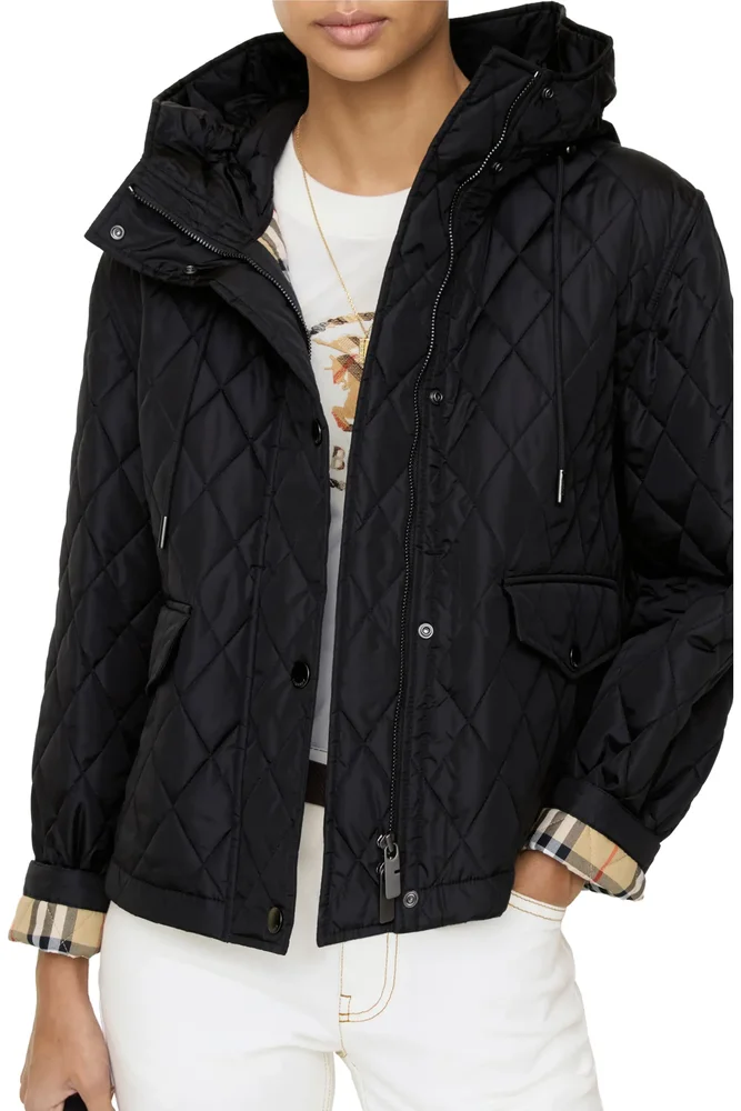 Cropped Quilted Nylon Hooded Jacket