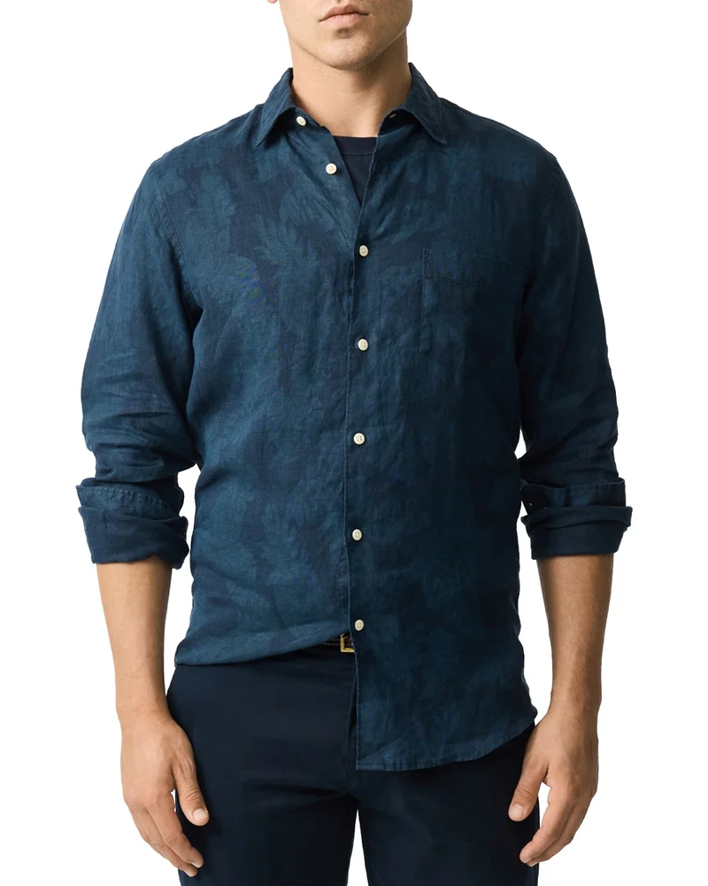 North River Slim Fit Printed Linen Shirt
