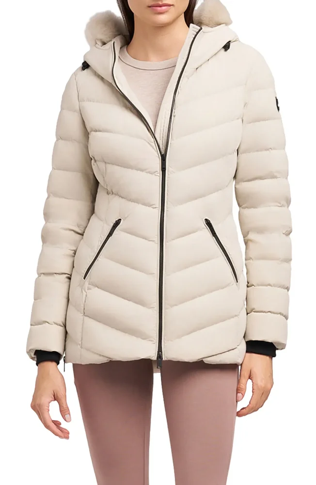 Roselawn 5 Water Repellent 800 Fill Power Down Puffer Jacket with Genuine Shearling Trim