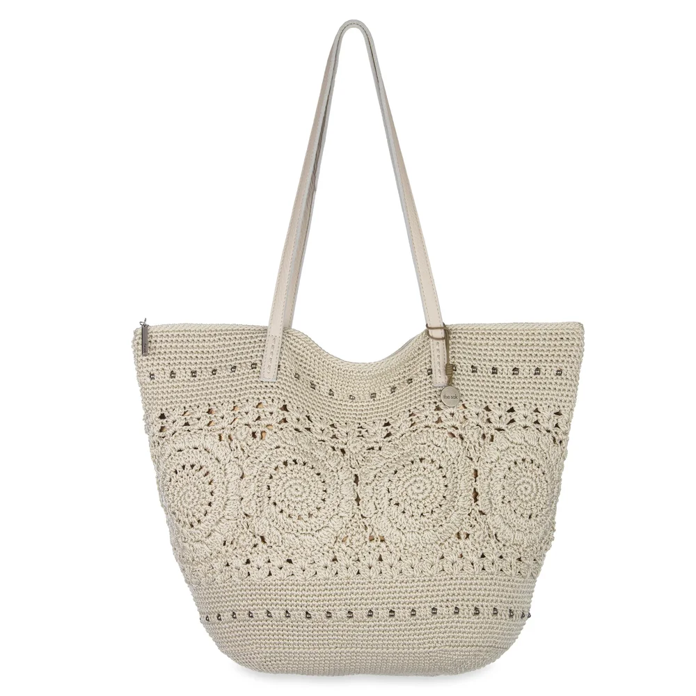 Faye Large Tote, Hand Crochet, Natural Medallion