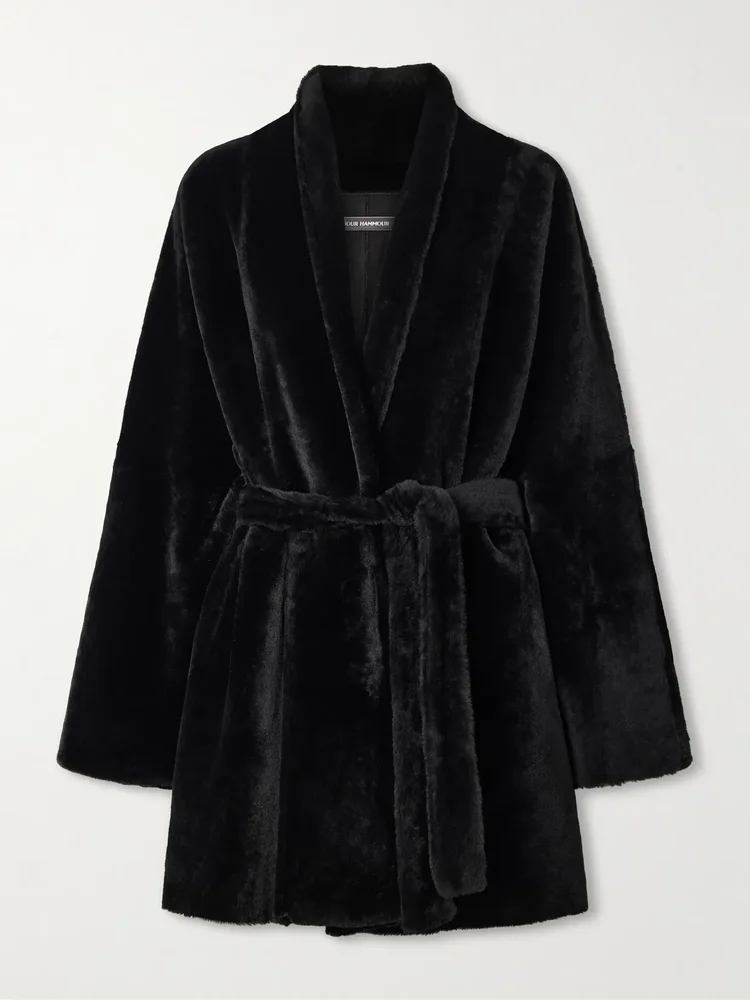 Raquel belted paneled shearling coat